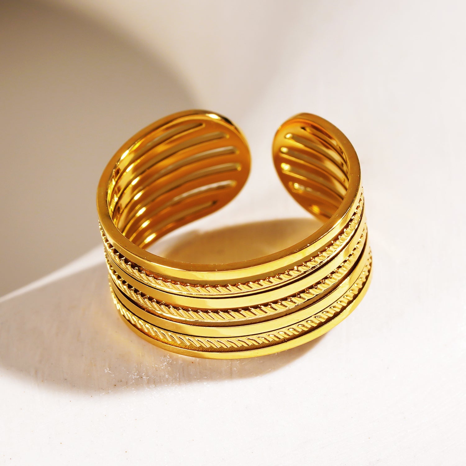 Style REYNA 2802: Multi Stacked Contrast Textured Contemporary Ring.