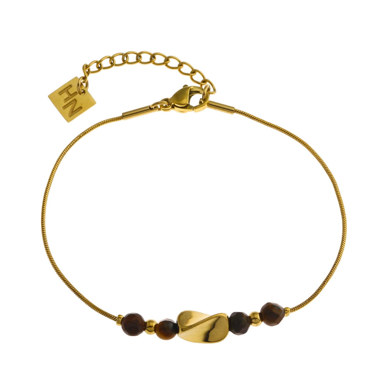 RIO Snake-Skin Textured Bracelet with Gold & Tiger's Eye Stone Charms