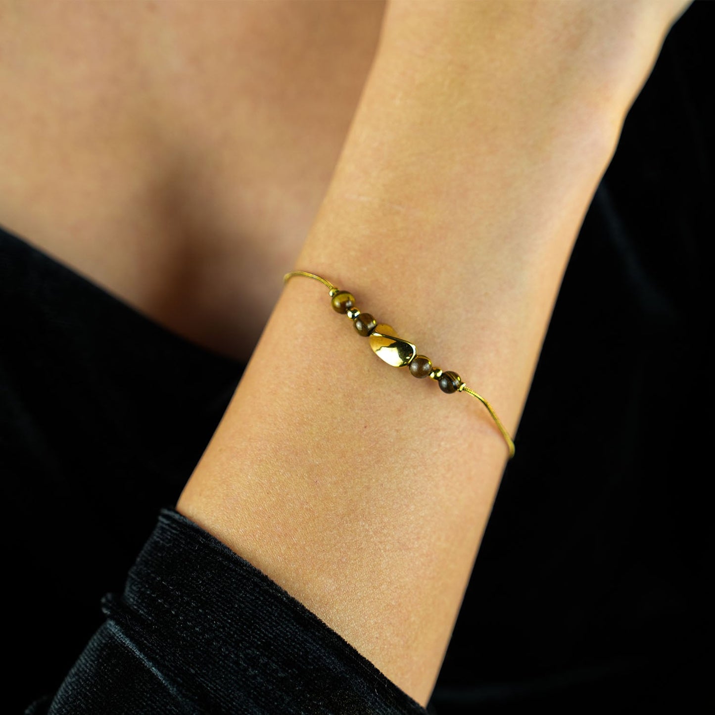 RIO Snake-Skin Textured Bracelet with Gold & Tiger's Eye Stone Charms