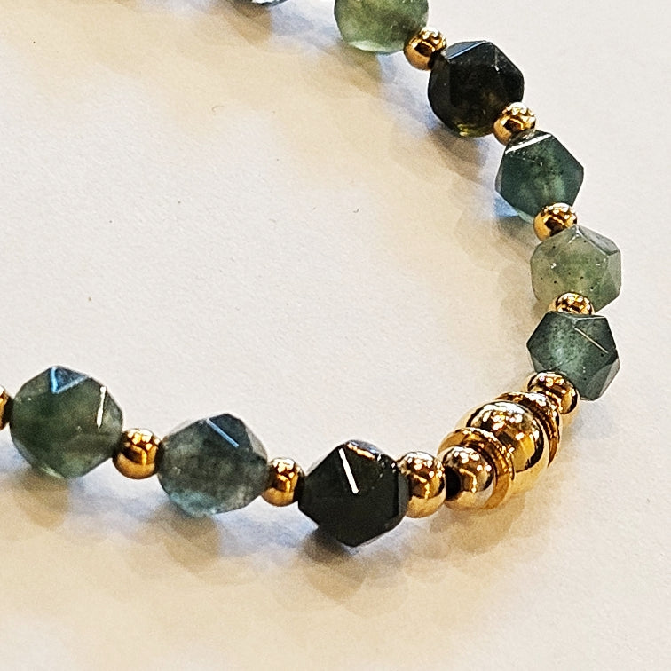 ROMANDA: Indian Agate Stones & Gold Beaded Bracelet