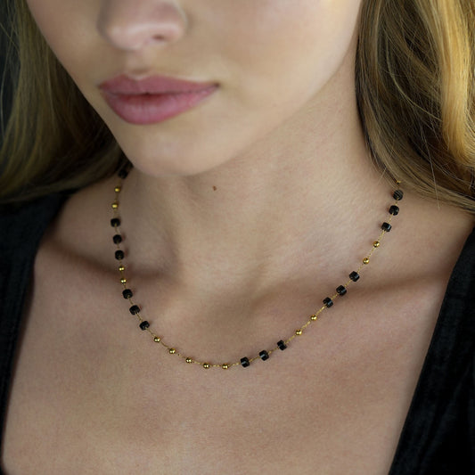 SANTA CRUZ Black Onyx and Gold Beaded Chain Necklace