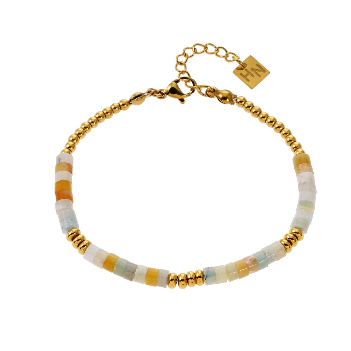 Style SUMAN 6126: Pink Aventurine Stones & Gold Beaded Bracelet.