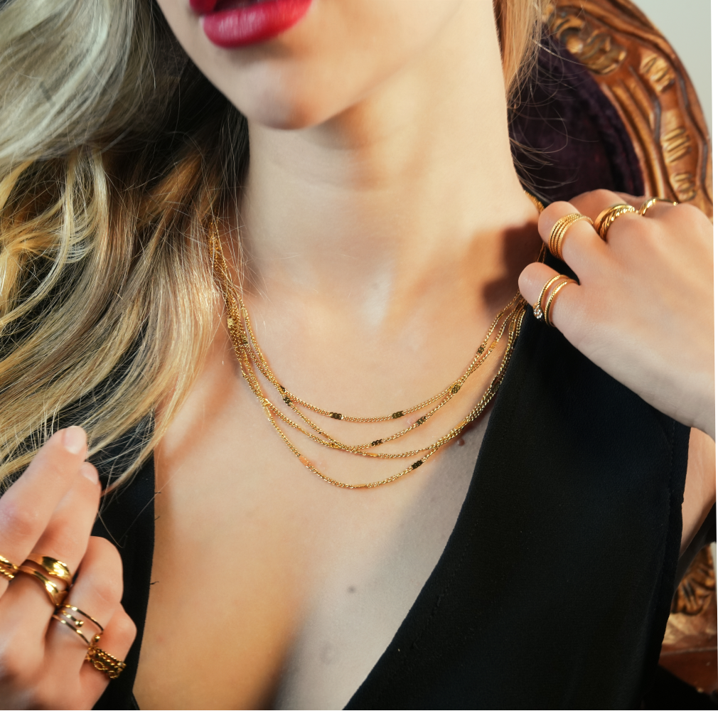 MORIA: Layered Luxe 4-Strand Chain Necklace